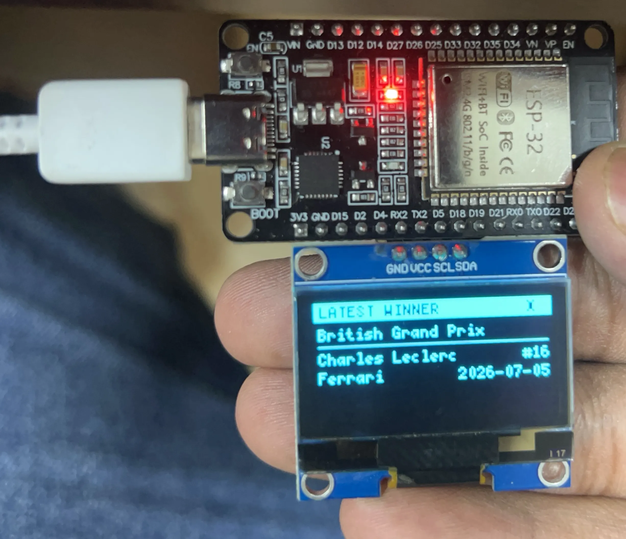 OLED showing F1 data