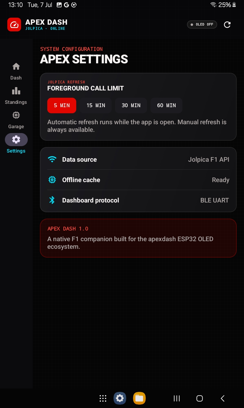 Apex Dash settings screenshot